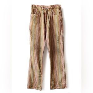 KAPITAL linen Caribbean shadow stripe bootcut pants. Color: Gold.